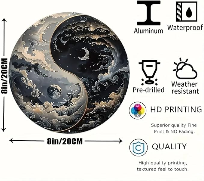 Metal Retro Shell Gasoline Wall Art, Creativity Art Decorations, Garden Sign Outside Decor，Wall Sculpture， Hanging Sculpture for Living Room Dining Room Bedroom Yard Outdoor Decor (The Sun and Moon Unite as one)