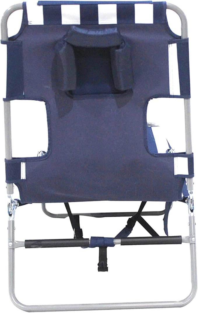 Ostrich Beach Lounge Chair, Folding & Reclining Outdoor Chaise Lounger, Navy/White Striped - Portable Adjustable Recliner Chairs for Lawn, Pool, Patio, Garden, and Yard