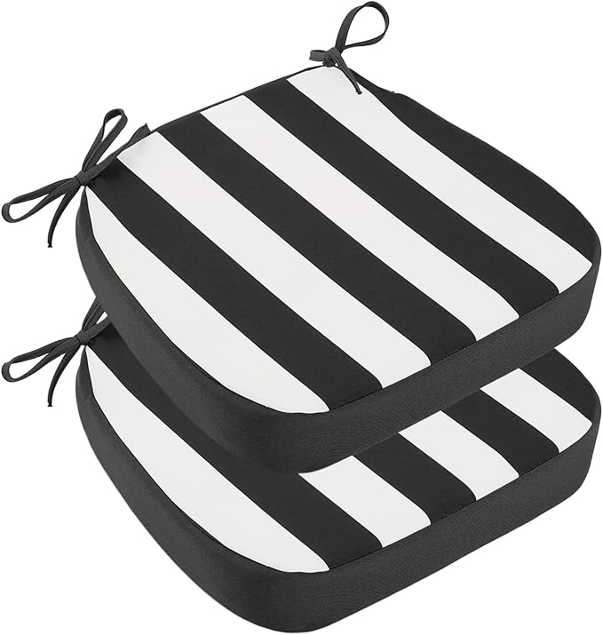 idee-home Outdoor Chair Cushions Set of 2, 17" x 17" x 3" Thick D-Shaped Patio Furniture Outdoor Seat Cushions Waterproof with Ties, Dining Pads