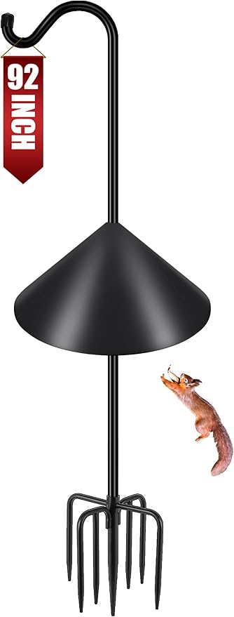 Gtongoko Bird Feeder Pole Squirrel Proof 92 Inch Shepherds Hook for Outdoor with Squirrel Baffles Adjustable Heavy Duty with 7 Prongs Base for Hanging Plants, Bird Feeders, Black