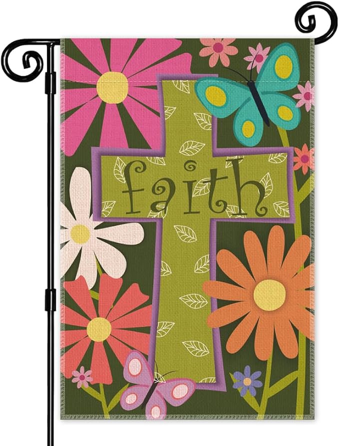 Faith Spring Summer Garden Flag, Double Sided Yard Outdoor Farmhouse Lawn Porch Church Chapel Decor Flag, Bible Verse Banner, Christian Home Decor Gifts for Women Coworker Friend