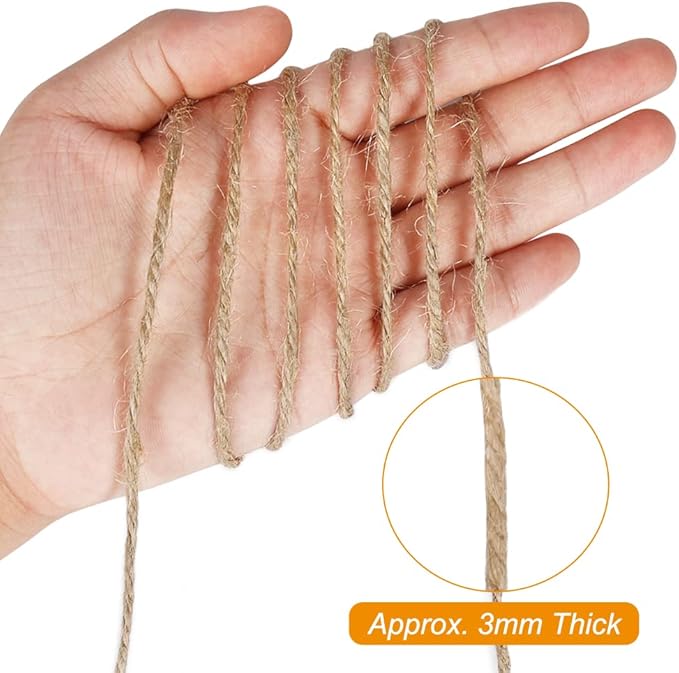 Tenn Well Jute Garden Twine, 328 Feet 3mm Heavy Duty Jute Twine String for Plants, Gardening, Crafting, Gift Wrapping, Bundling, Holiday Decorations