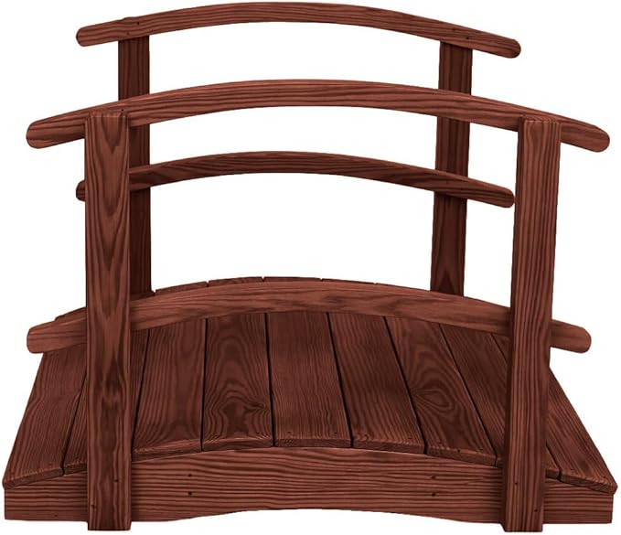 4 FT MAHOGANY Amish Made Garden Bridge with DOUBLE RAILS for Walkway, Backyard Pond & Landscaping, Outdoor Wooden Footbridge for Koi Pond, Japanese Style Decorative Bridge, Made in USA