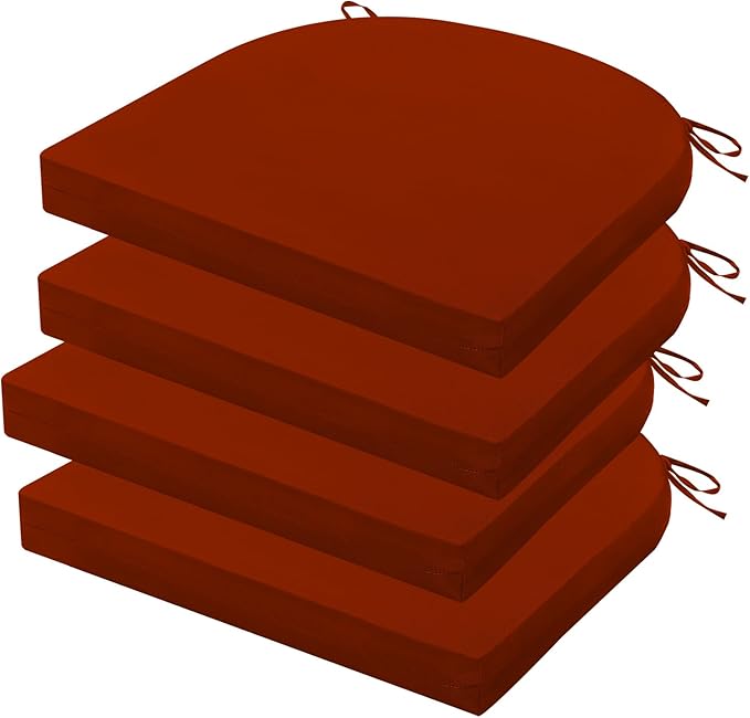 Outdoor Chair Cushions Set of 4, 17 x 16 Inch Patio Chair Cushions, Water Resistant, Non-Slip Ties (Brick Red)