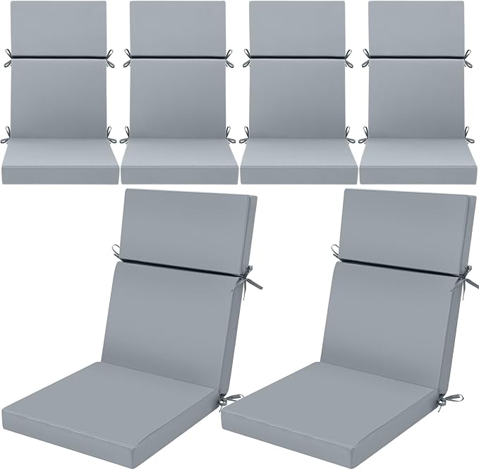 6 Pack Outdoor High Back Chair Cushion, 44 x 20 inches Patio Chair Cushions Waterproof Rocking Cushions Indoor Furniture Seat Pad, Weather Resistant (Solid,Light Gray)