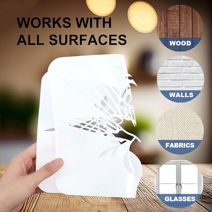 MAYJOYDIY 6Pcs Large Dandelion Stencils Splicing Style Dandelion Seeds Stencil for Painting 11.8×11.8inch Garden Fence Leaves Craft Templates with Paint Brush for Window Wood Wall Home Gift Decor