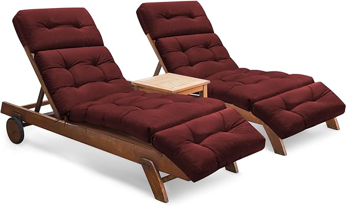 Chaise Lounge Cushions Outdoor Set of 2, 74.4 x 22 x 4.7 Inches Thickened Lounge Chair Cushions Waterproof for Outdoor Furniture with Ties, Non-Slip Patio Pool Chaise Lounge Cushions, Red