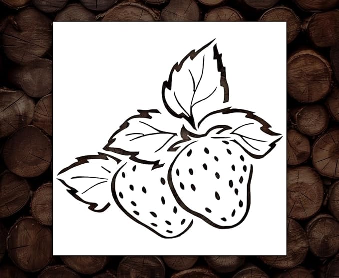 Reusable Strawberry Stencil Strawberries Drawing Strawberry Flower Fruit Garden Botanical Stencils (8.5x11, A)