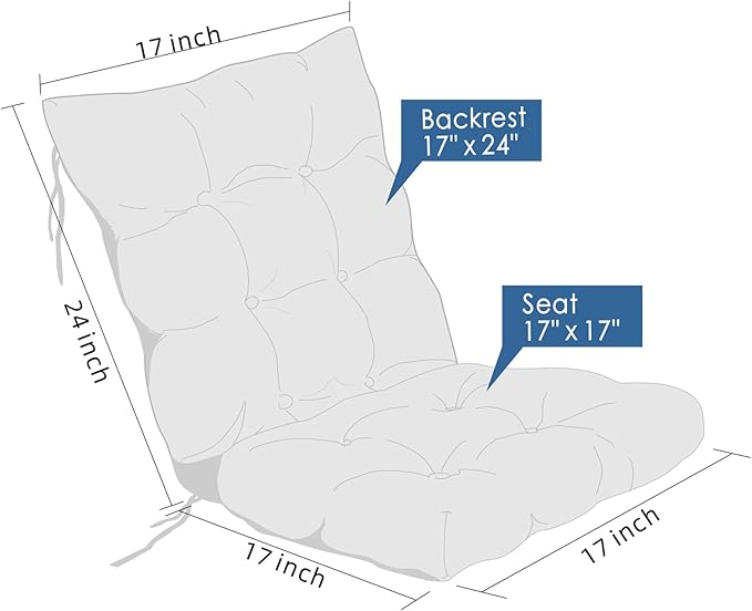 Rocking Chair Cushions Comfortable Tufted Seat Cushion Pads Non-Skid Backed Set of Backrest Cushion and Seat Bottom for Porch Rocker Adirondack Chair (Tan, Backrest-24X17,Bottom-17x17)