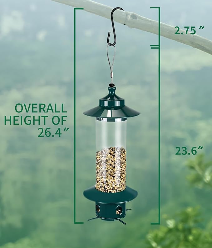 Squirrel Proof Bird Feeders for Outdoor: 4.8LB Large Capacity Hanging Bird Feeder, Weight-Activated Mechanism Wild Bird Feeders, Chew-Proof Metal Birdfeeder for Finch Cardinal Chickadee