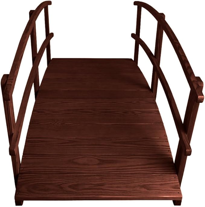 8 FT MAHOGANY Amish Made Garden Bridge with DOUBLE RAILS for Walkway, Backyard Pond & Landscaping, Outdoor Wooden Footbridge for Koi Pond, Japanese Style Decorative Bridge, Made in USA