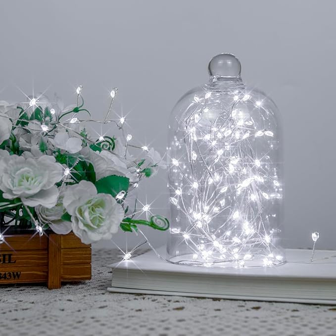 Fairy Lights Plug in, 33 Feet 300LED Cool White Silver Wire Firecracker Firefly Lights with Remote, Waterproof Copper Wire Lights for Bedroom Wreath Window Wedding Christmas Tree Decoration