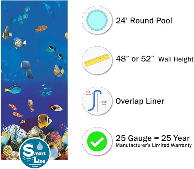 Lake Effect Pools 'Galeria' 24' Foot Round Above Ground Swimming Pool | 52" Inch Height | Caribbean Overlap Liner and Widemouth Skimmer Bundle | Resin Protected Steel-Sided Walls