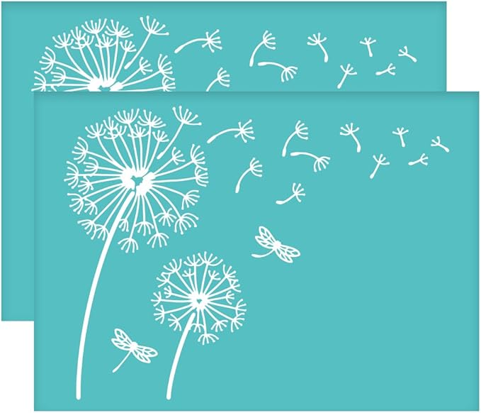OLYCRAFT 2Pcs Self-Adhesive Silk Screen Printing Stencils Dandelion Mesh Transfers Stencil Dragonfly Pattern Silk Screen Stencil for Painting on Wood DIY T-Shirt Fabric 7.7x5.5 inch
