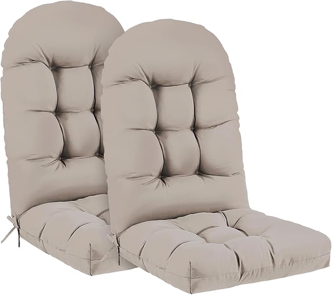 Outdoor Adirondack Chair Cushions Set of 2, 50x21x4 Inch Rocking Chair Cushion, High Back Patio Soft Seat Pad with Ties, Indoor Outside Use, Fade-Resistant & Waterproof, Beige