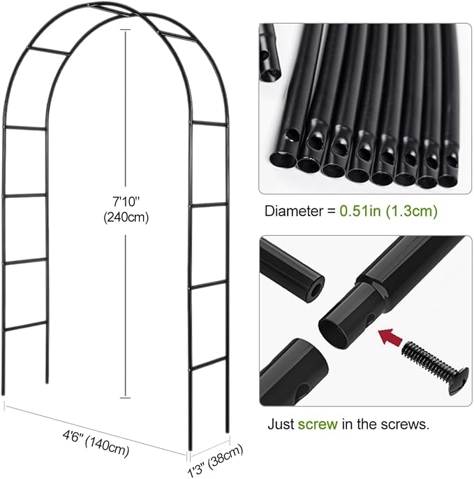 Metal Pergola Arbor,4.6 Feet Wide x7.9 Feet High Assemble Freely for Various Climbing Plant Wedding Garden Arch Bridal Party Decoration Wide Arbor
