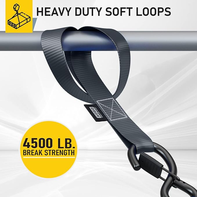 Soft Loop Tie Down Straps - 1,500 Load Capacity & 4,500 Lbs Breaking Strength - 6 Pack - Loops for Securing ATV, UTV, Motorcycles, Scooters, Dirt Bikes, Lawn & Garden Equipment - by AUGO