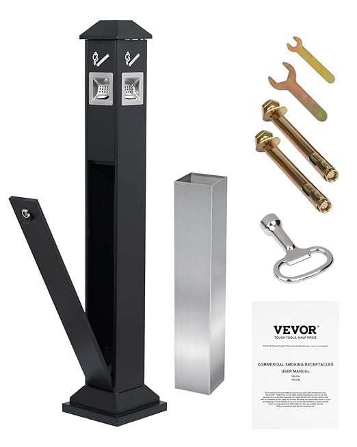 VEVOR Outdoor Trash Can, Weatherproof Lockable Trash Bin with Removable Inner Bucket, Freestanding Commercial Garbage Can, Butt Receptable for Garden, Office, Restaurant, Hotel, Black