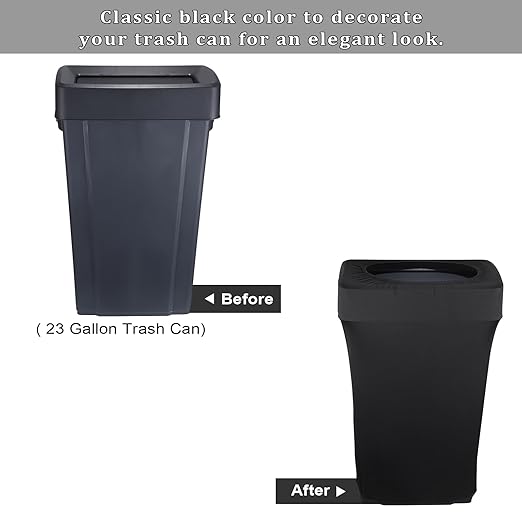 BSTKEY 23 Gallon Stretch Spandex Trash Can Cover, 2 Pack Outdoor Fitted Waste Container Rectangular Garbage Can Covers for Wedding Party Commercial Fundraiser Decor, Without Trash Can (Black)