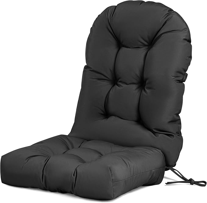 Adirondack Chair Cushion Waterproof Rocking Chair Cushion, Tufted High Back Patio Chair Cushions with Anti-Slip Ties for Rocking Chairs,Adirondack Chair,Patio Furniture (Black)