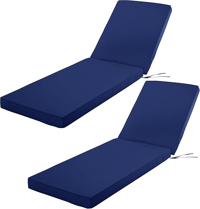Outdoor Chaise Lounge Cushion Set of 2, Fadesafe Water-Repellent Lounge Deck Reclining Chair Cushions for Patio Furniture Lawn Pool Resort Hotel, 72x21x3 Inch, Navy