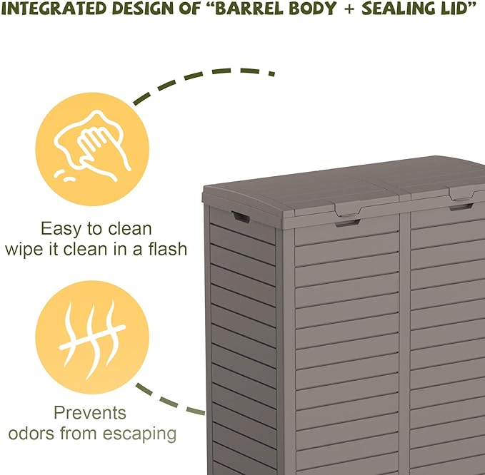 Outdoor Trash Can with lid, Waterproof, UV-Resistant Resin Garbage Can, Lockable Lid and Drip Tray, Animal-Proof, for Patio, Kitchen, Backyard and Deck (Grey, 76 Gallon)
