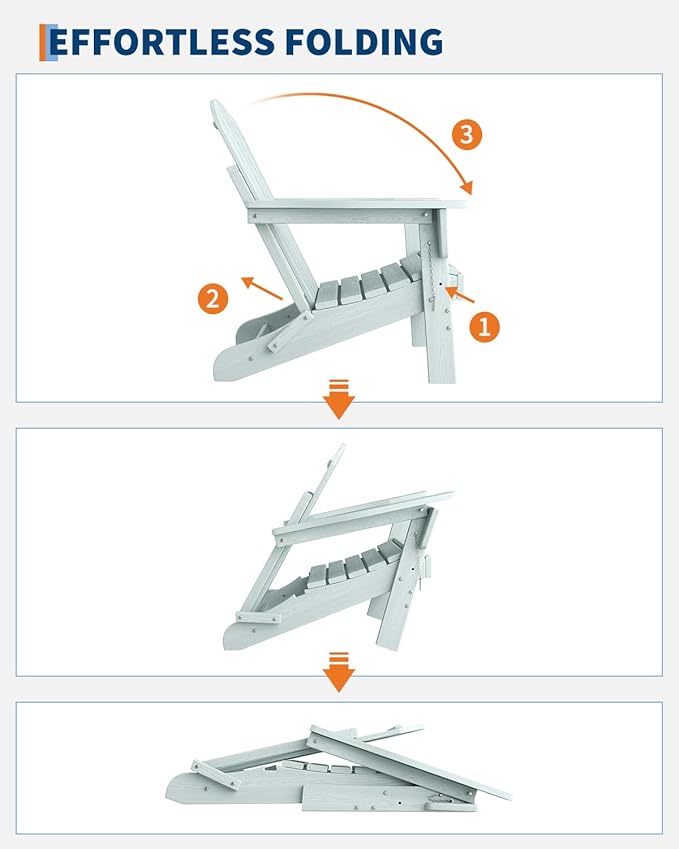GarveeLife Folding Adirondack Chairs, HDPE Outdoor Patio Chairs All Weather Resistant with Wood Texture for Fire Pit, Deck, Patio, Pool, Backyard - Light Blue