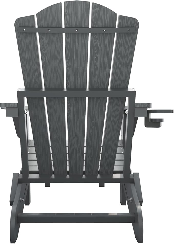 Folding Adjustable Adirondack Chairs with Ottoman & 1 Cup Holders, HDEP Multifunctional Adirondack Chair with Footrest,Grey