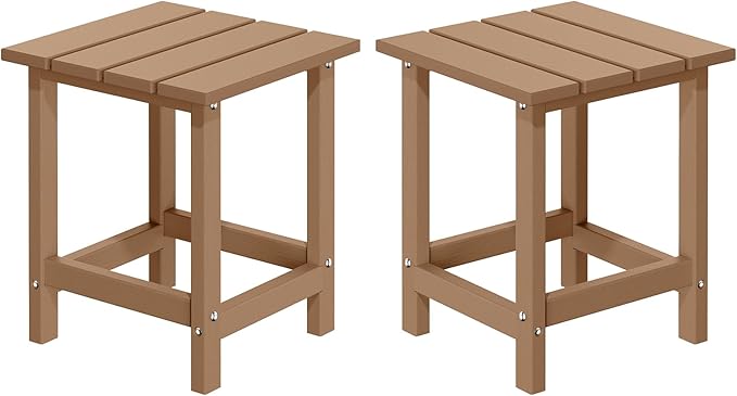 MUCHENGHY Adirondack Outdoor Side Table Set of 2, 14.7" Patio Side Table Weather Resistant, HDPE Outdoor End Tables for Patio, Teak