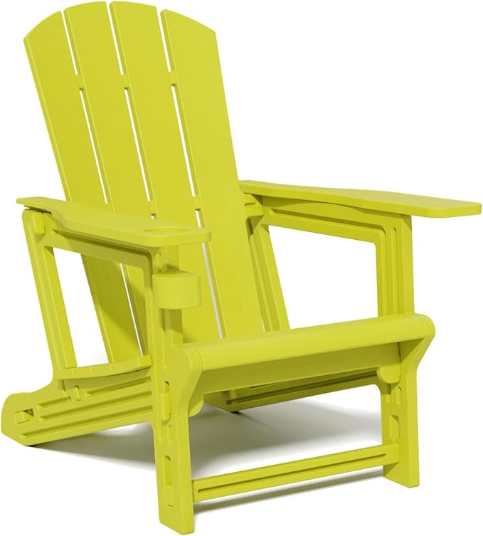 Adirondack Chair，Plastic Outdoor Chairs Without Screws Install，Patio Adirondack with Cup Holder，400 LBS Capacity Recliner Chair Garden Chair for Backyard Lawn Beach Yellow