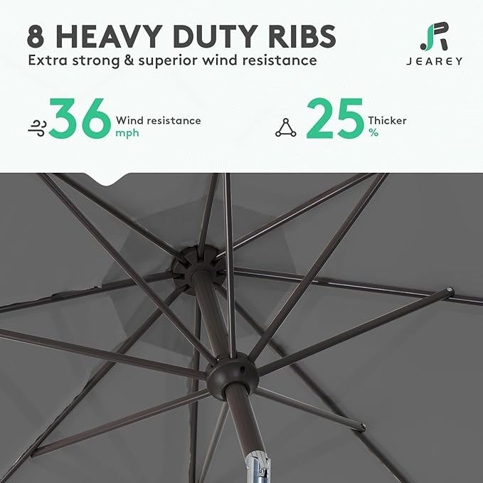 JEAREY 10FT Outdoor Patio Umbrella Outdoor Table Umbrella with Push Button Tilt and Crank, Market Umbrella 8 Sturdy Ribs UV Protection Waterproof for Pool, Garden (Gray)