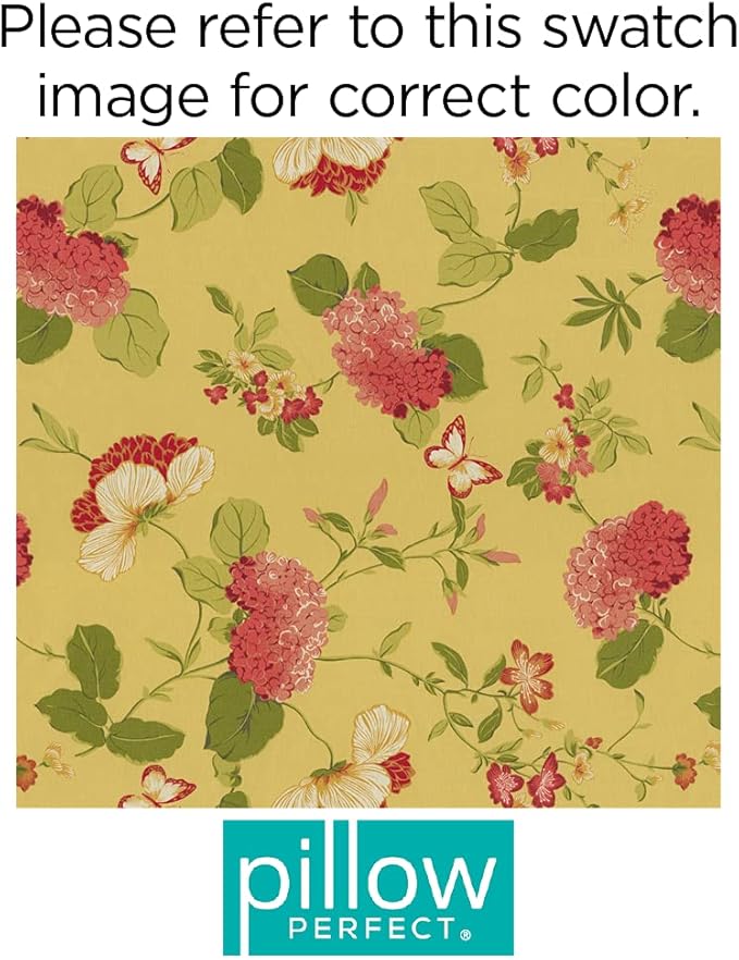Pillow Perfect Bright Floral Indoor/Outdoor 1 Piece Split Back Chair Cushion Set With Ties, 1 Count, 40.5" x 21", Gold Risa Lemonade