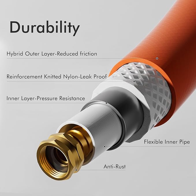 Garden Hose 50 ft x 5/8", Heavy Duty Water Hose 50 ft, Lightweight Water Hose with Handle,3/4" Male to Female Fittings, Burst 600 PSI