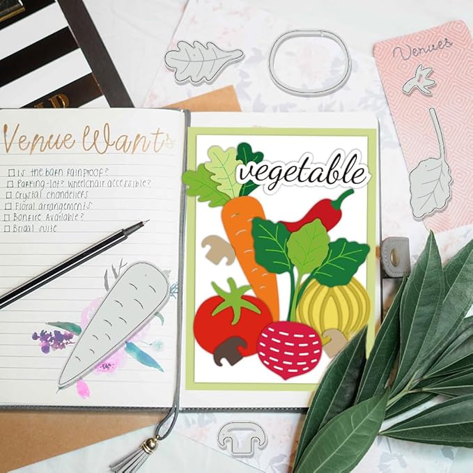BENECREAT Vegetables Cutting Dies, Carrots Pumpkin Tomatoes Stencils 6x5 Decorative Embossing Stencils for Scrapbooking, Photo Album, Greeting Card Making, 0.8mm Thick