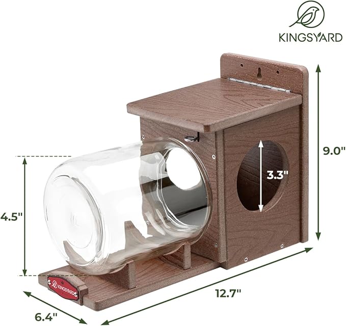 Kingsyard Recycled Plastic Squirrel Feeder for Outside, Squirrel Feeder Box with Peanuts Corn Storage Jar, Sturdy & Durable, Weatherproof (Brown)