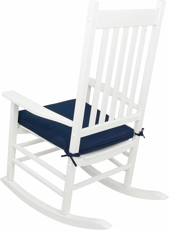 Shine Company Weather-Resistant Outdoor Rocking Chair Seat Cushion, 22"x20", Performance Fabric with Foam Core, Removable Cover with Ties, Navy Blue