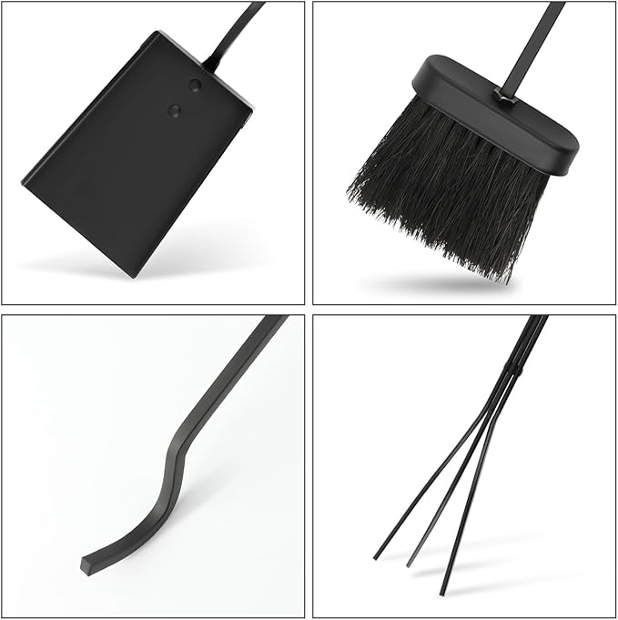 Fireplace Tools Set 5 Pieces - Lightweight Wrought Iron Fire Pit Accessories for Indoor Outdoor, Includes Sturdy Stand, Poker, Shovel, Brush & Tongs - Modern Fire Place Kit for Wood Stove