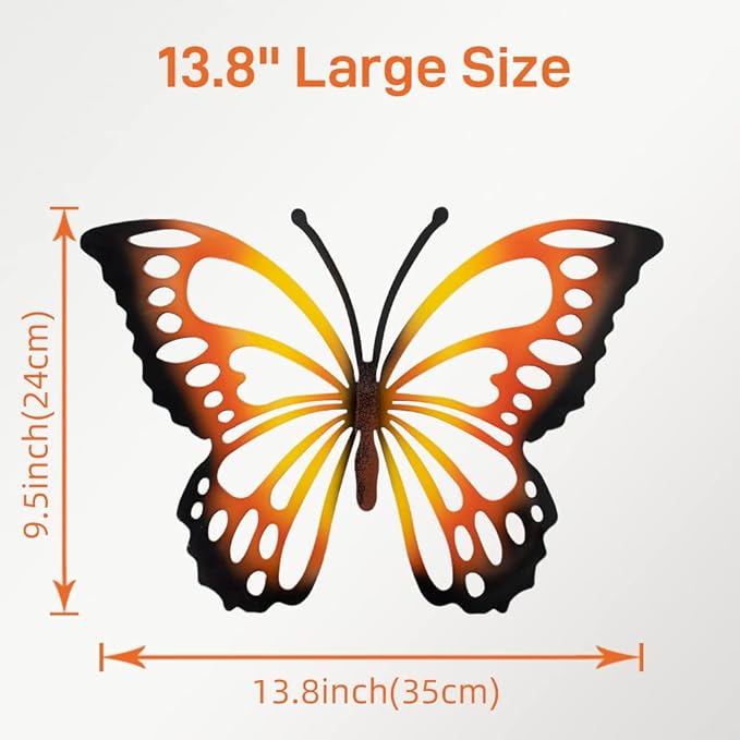3 Pack Large Metal Butterfly Wall Decor, 13.8 Inch Indoor Outdoor Butterfly Decor, Colorful Outdoor Metal Wall Art for Garden, Yard, Fence, Patio
