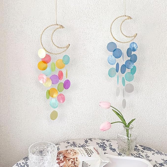 Wind Chimes for Outside,Handcrafted Capiz Shells Wind Chime for Indoor/Outdoors,Garden Decoration of Coastal Style,Great Gift for Shells Wind Chimes Lovers and More (Colorful)