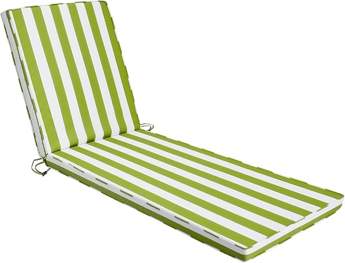 Chaise Lounge Cushions Outdoor Set of 2, 71"x22"x3" Patio Lounge Chair Furniture Cushions with Washable Covers for Pool, Patio, Lawn (Green+White Stripes, 1 Pcs)