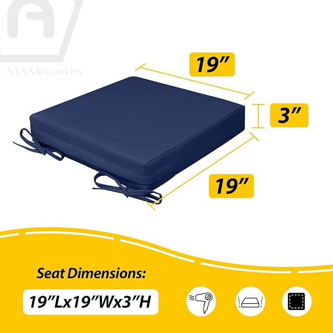 AAAAAcessories Outdoor Seat Cushions for Chairs, Waterproof, Fade-Resistant, 19" x 19" x 3", Patio Furniture Replacement Cushions, Set of 2, Navy Blue