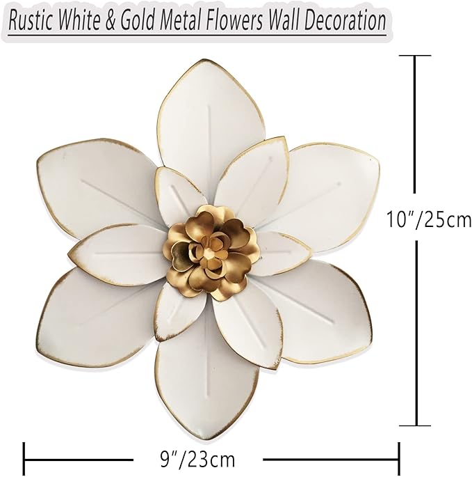 Metal Flower Wall Art Decor, 10“ Rustic Modern Floral Sculpture, Distressed Iron Wall Hanging Home Decoration Accent Artworks for Indoor Kitchen Bedroom Living Room Office Outdoor Garden Patio