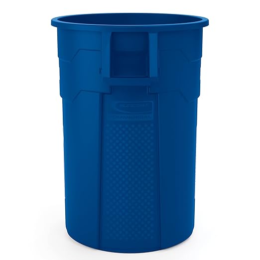 Suncast Commercial Products 44 Gallon Trash Can with Vented Channels, Ergonomic Handles, Rolled Upper Lip, Made in The USA, Blue, Made in The USA