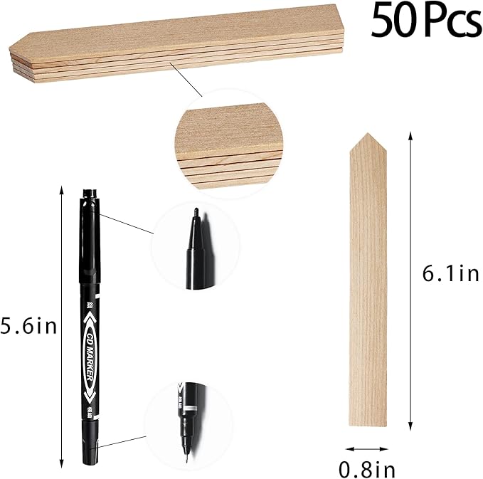 Zkptops 50Pcs Plant Labels 6 Inch Wooden Plant Tags Waterproof Garden Markers Plant Markers Garden Labels Sticks Eco-Friendly Wooden Plant Sign Stakes Sticks for Seed Pot Herbs Flowers Vegetables