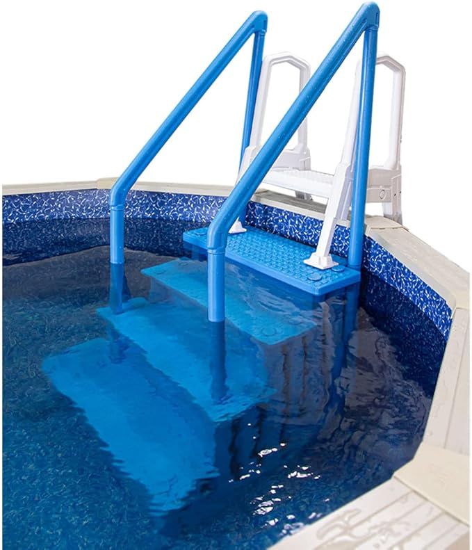 Aqua Select Anti-Slip in-Pool Steps with Outside Flip-Up Ladder | Blue | for Above Ground Swimming Pools | Can Mount to Decks 48" to 54" H | Safety Stairs Capacity Up to 350 lbs