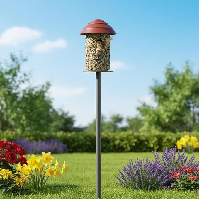 Outdoor Wren Bird House with River Pebble Composite Roof – Decorative Wooden Nesting Box for Wrens, Finches & Small Songbirds – Weather-Resistant Hanging Backyard Habitat,10 Year Lasting (Red)
