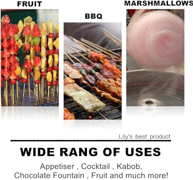 HOPELF 12" Natural Bamboo Skewers for BBQ，Appetiser，Fruit，Cocktail，Kabob，Chocolate Fountain，Grilling，Barbecue，Kitchen，Crafting and Party. Φ=4mm, More Size Choices 6"/8"/10"/14"/16"/30"(100 PCS)