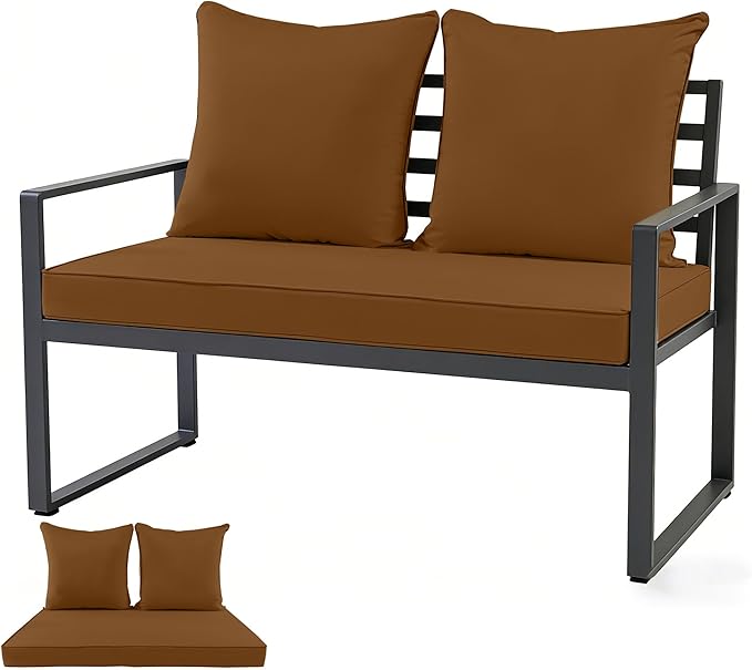 Outdoor Loveseat Cushion Set for Patio Couch/Sofa, 46 x 26 Inch Waterproof & Fade Resistant Patio Furniture Chiar Cushions with Removable Cover (Coffee Brown, 46''Lx26''Wx4''H-Loveseat Cushion Set)