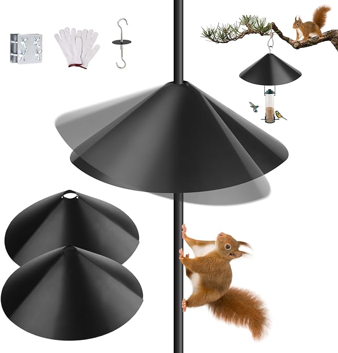 2PCS 19 Inch Metal Squirrel Baffle,Squirrel Guard for Bird Feeder Without Screws Assemble,Hanging Baffle Outdoor Protect Bird Feeders and Pole Mount from Raccoon Squirrels Rodents