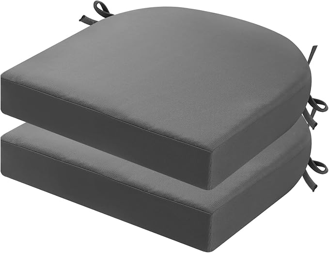 idee-home Outdoor Chair Cushions Set of 2, Thick 19" x 19" x 2" Outdoor Seat Cushions Patio Furniture Waterproof with Ties, Dining Pads